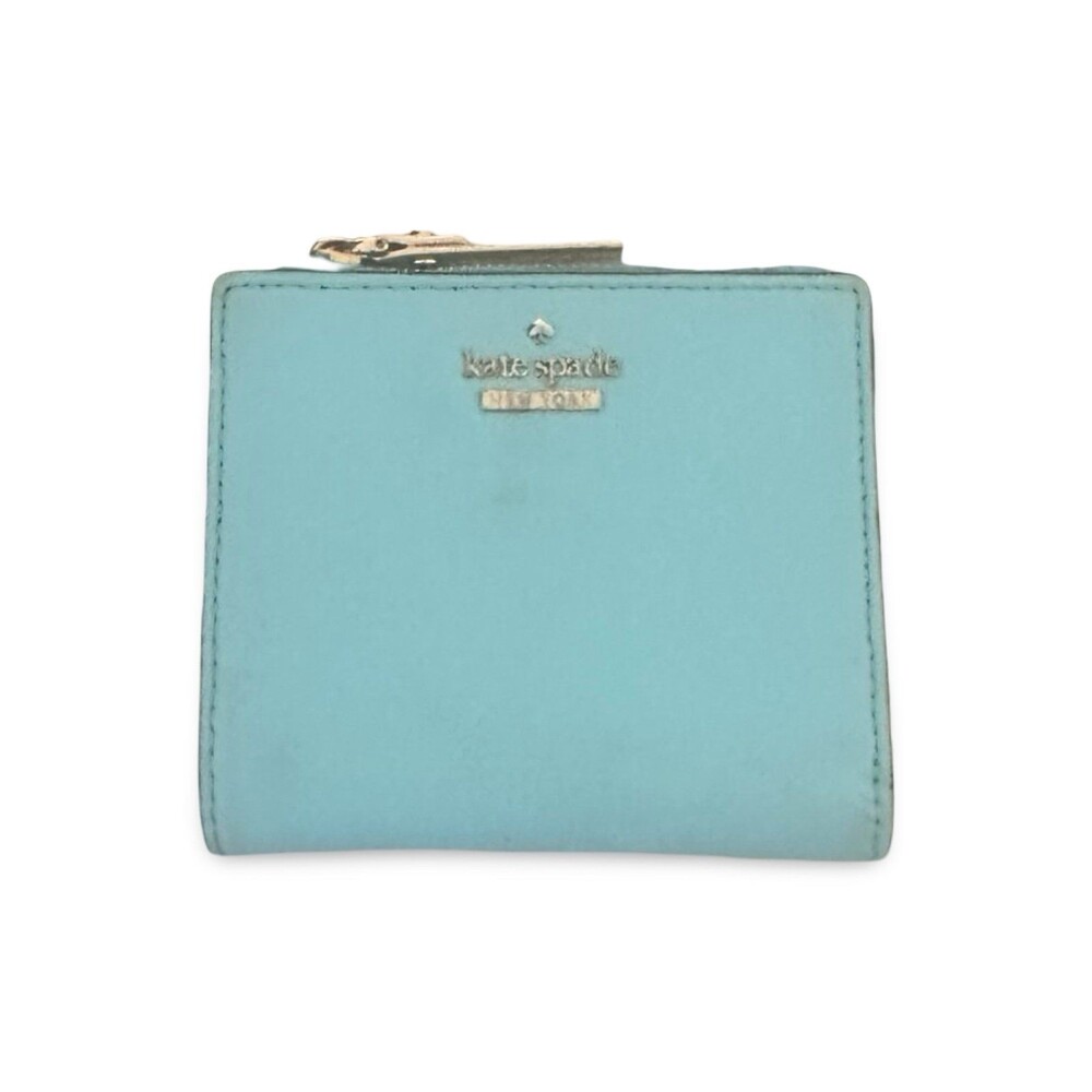 Kate Spade Staci Tiffany Blue Color Saffiano Leather Compact Wallet Cards Cash